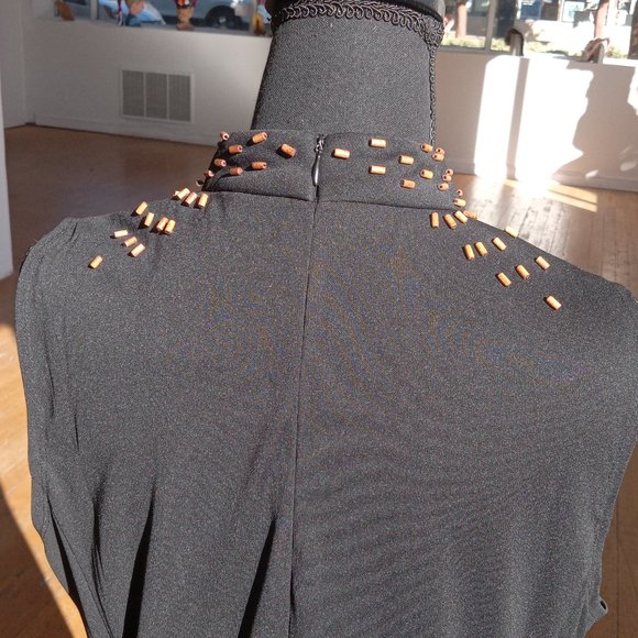 Cold Water Creek black Jersey elastic maxi dress with wood bead embellishment - Picture 7 of 11